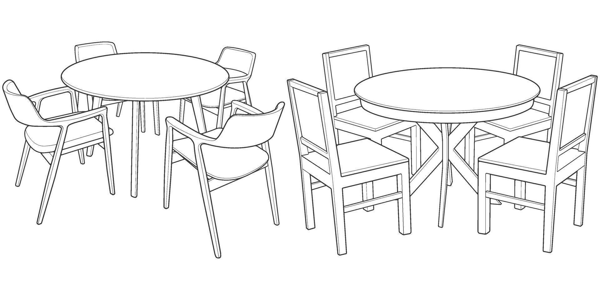 a drawing of a table and chairs vector