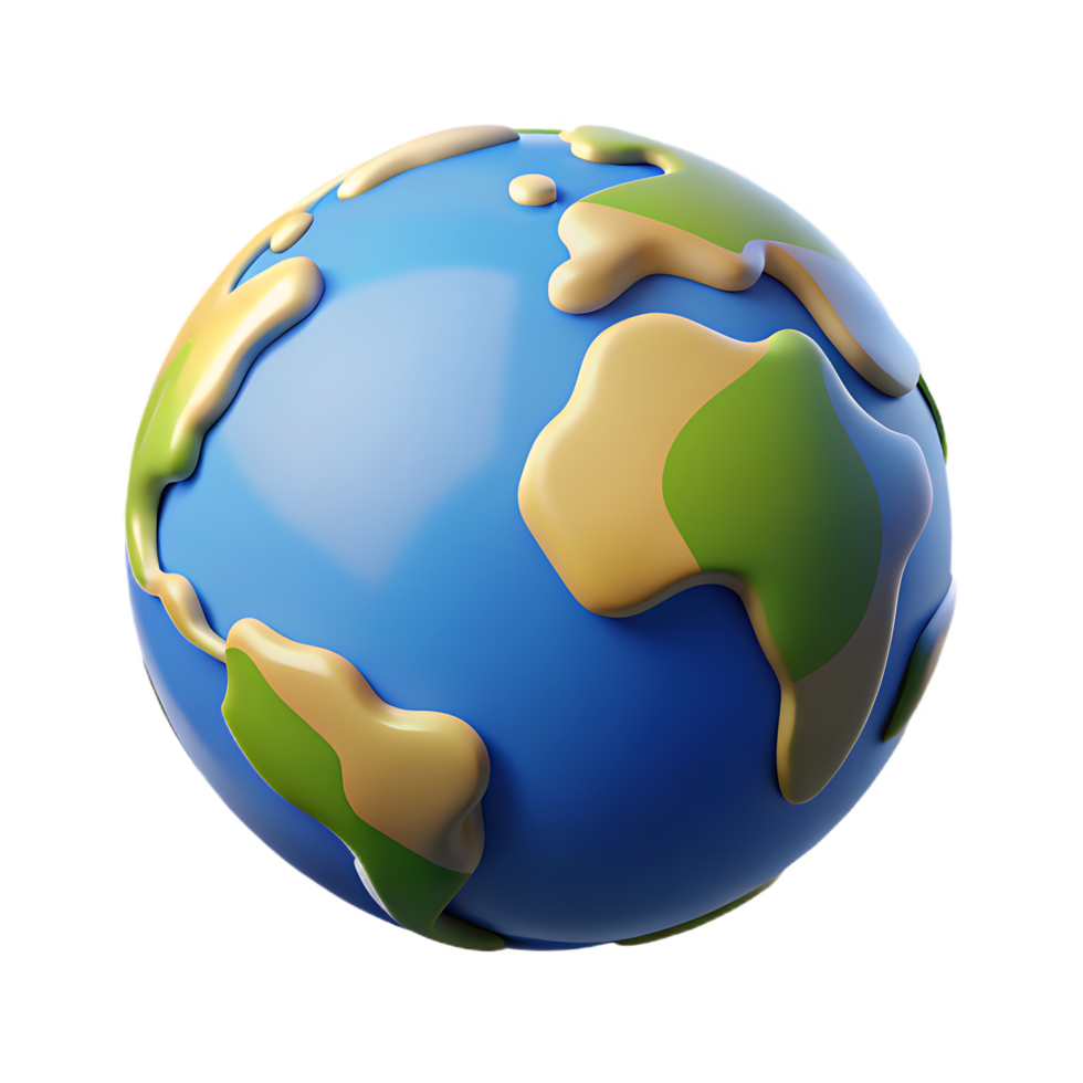 Earth globe cartoon style 3D rendering on transparent background png