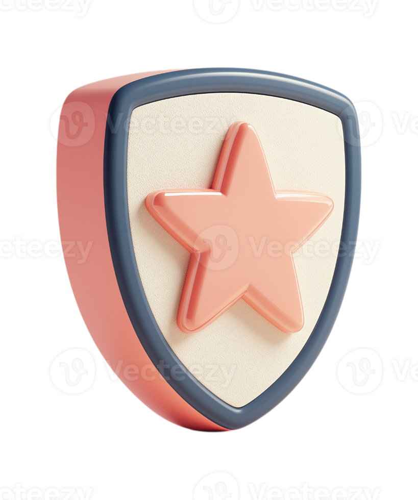 3D Shield with Star Icon for Security and Protection in Digital World Isolated on Transparent png
