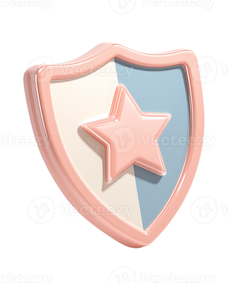3D Render of Pink Shield with Star for Security and Protection on Transparent Backdrop png