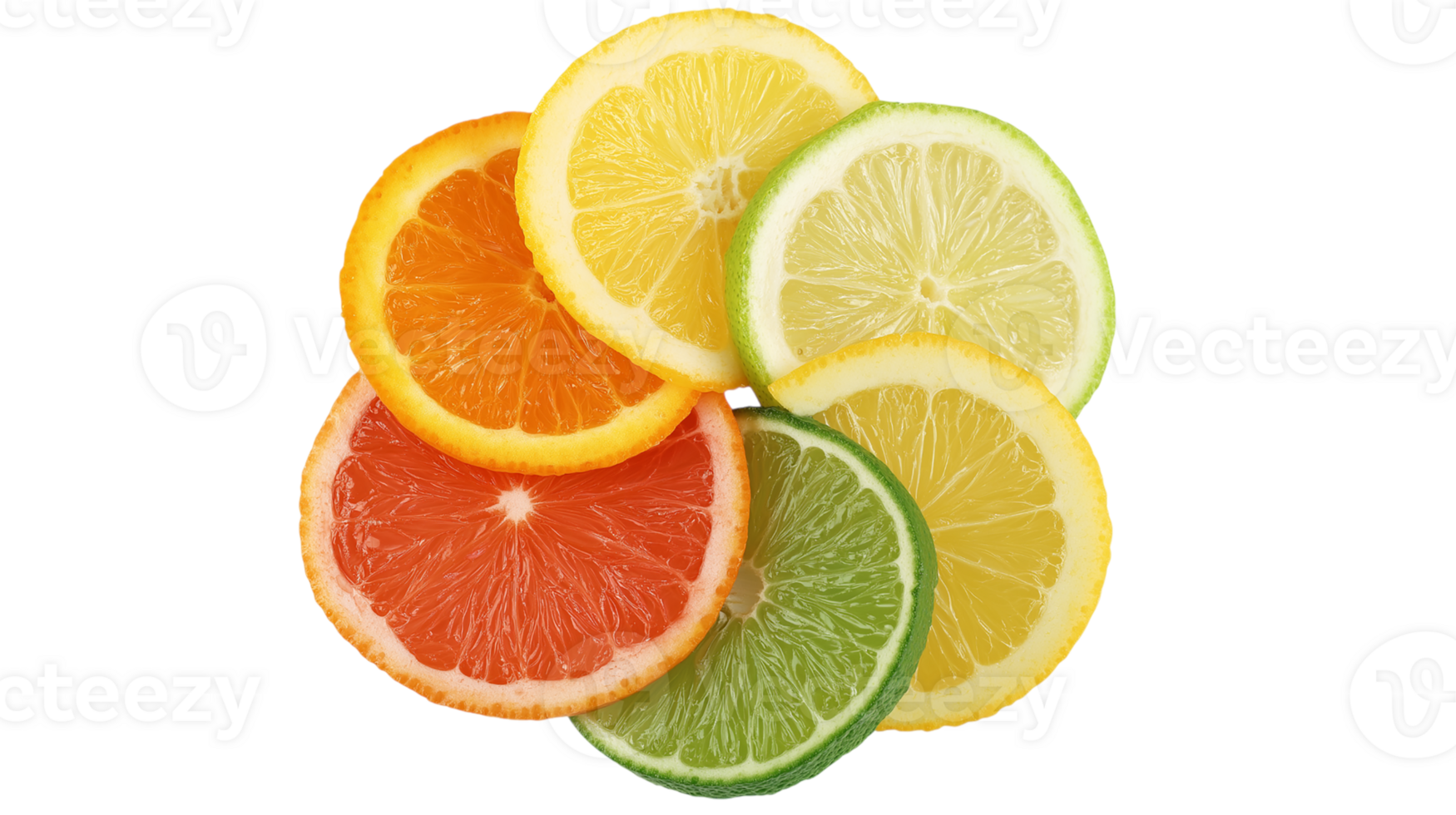 Colorful Citrus Fruit Slices Stacked Together on a Transparent Background for Healthy Eating png