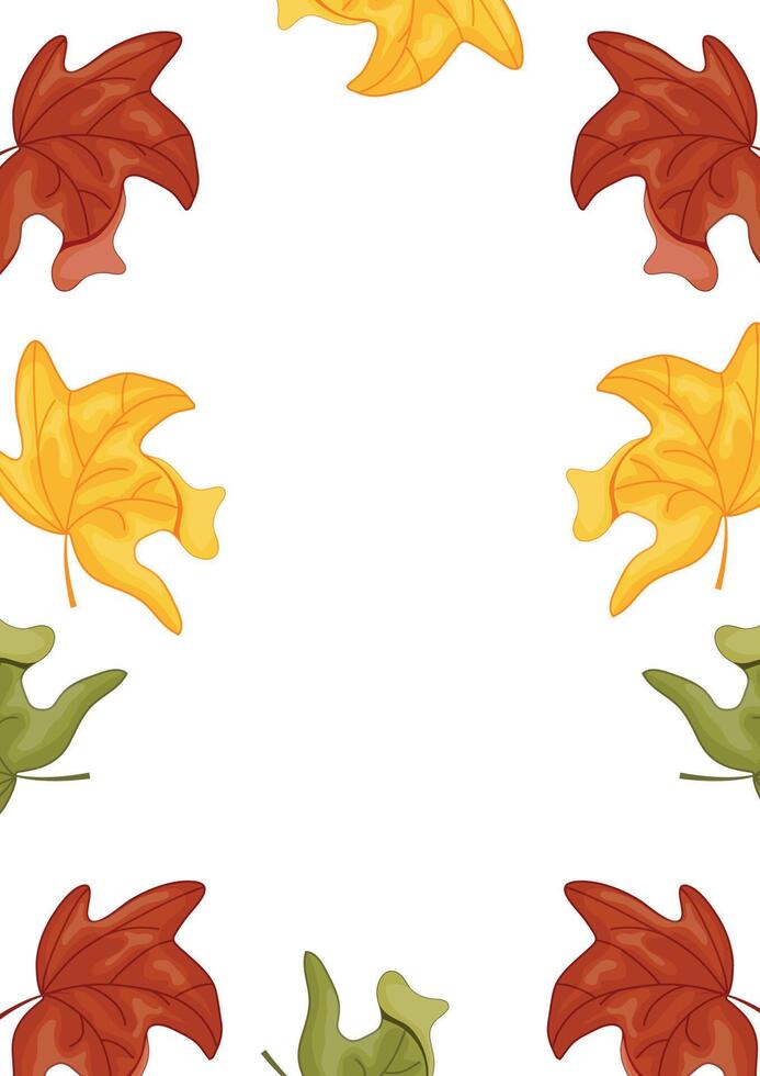 vertical poster of autumn leaves, namely multi-colored maple leaves in a folded state on the sides, for autumn patterns, postcards or website vector