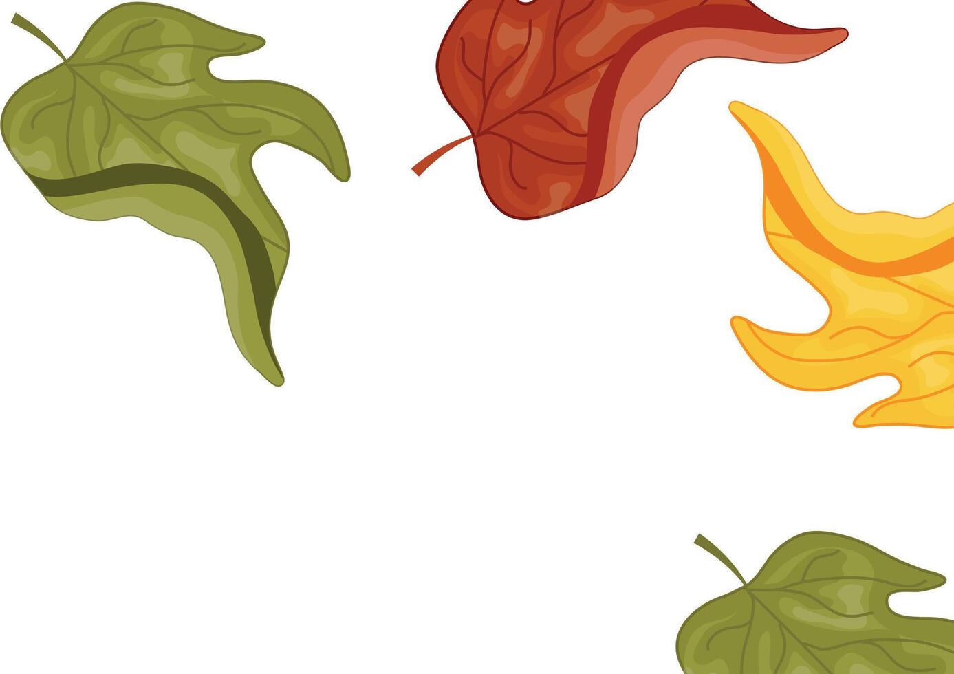 horizontal poster of autumn leaves, namely multi-colored maple leaves in a bent state, side view, for autumn patterns, postcards or websites vector