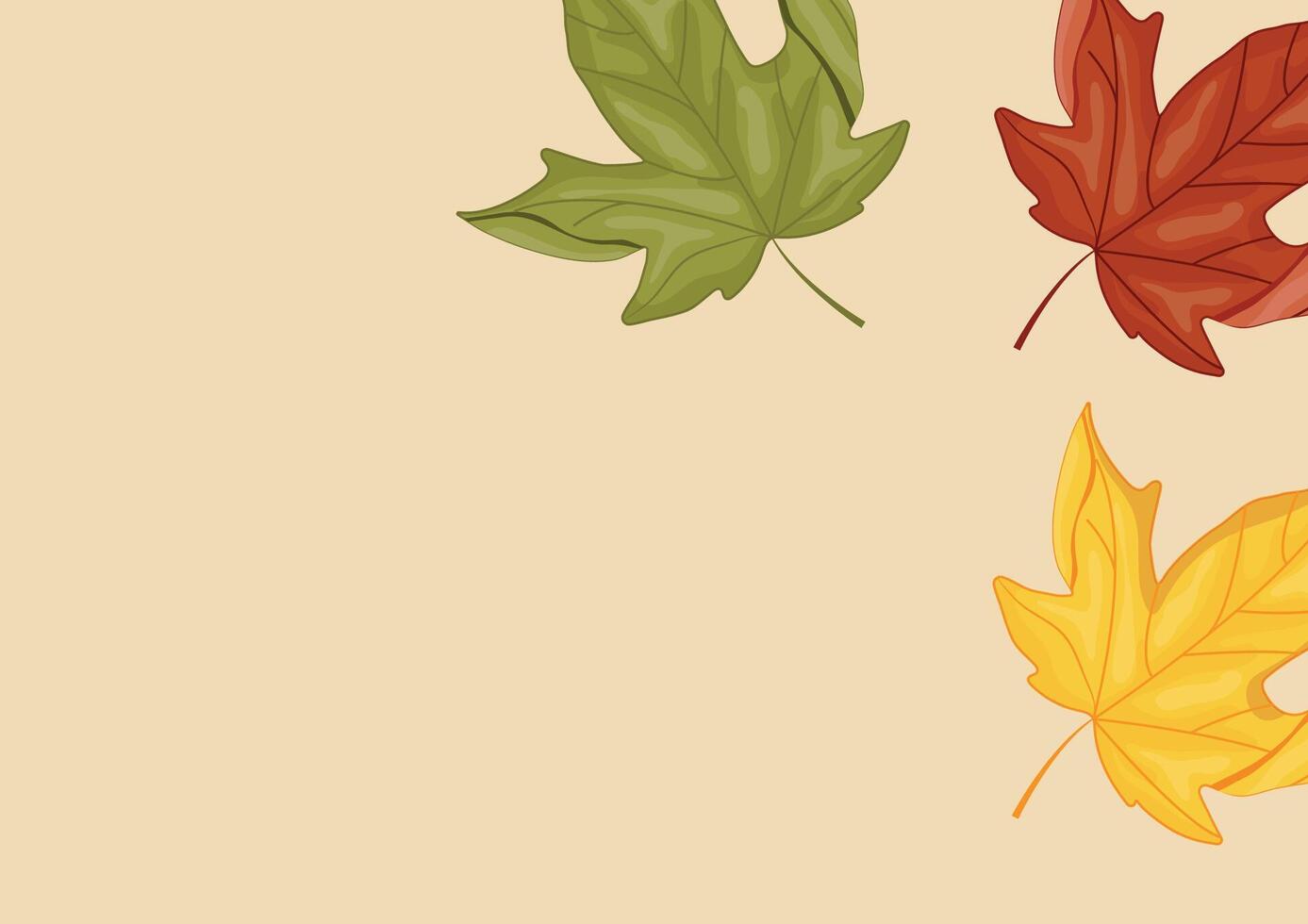 horizontal poster with autumn leaves, namely maple leaves in various autumn colors on a yellow background, for autumn patterns, cards or websites vector