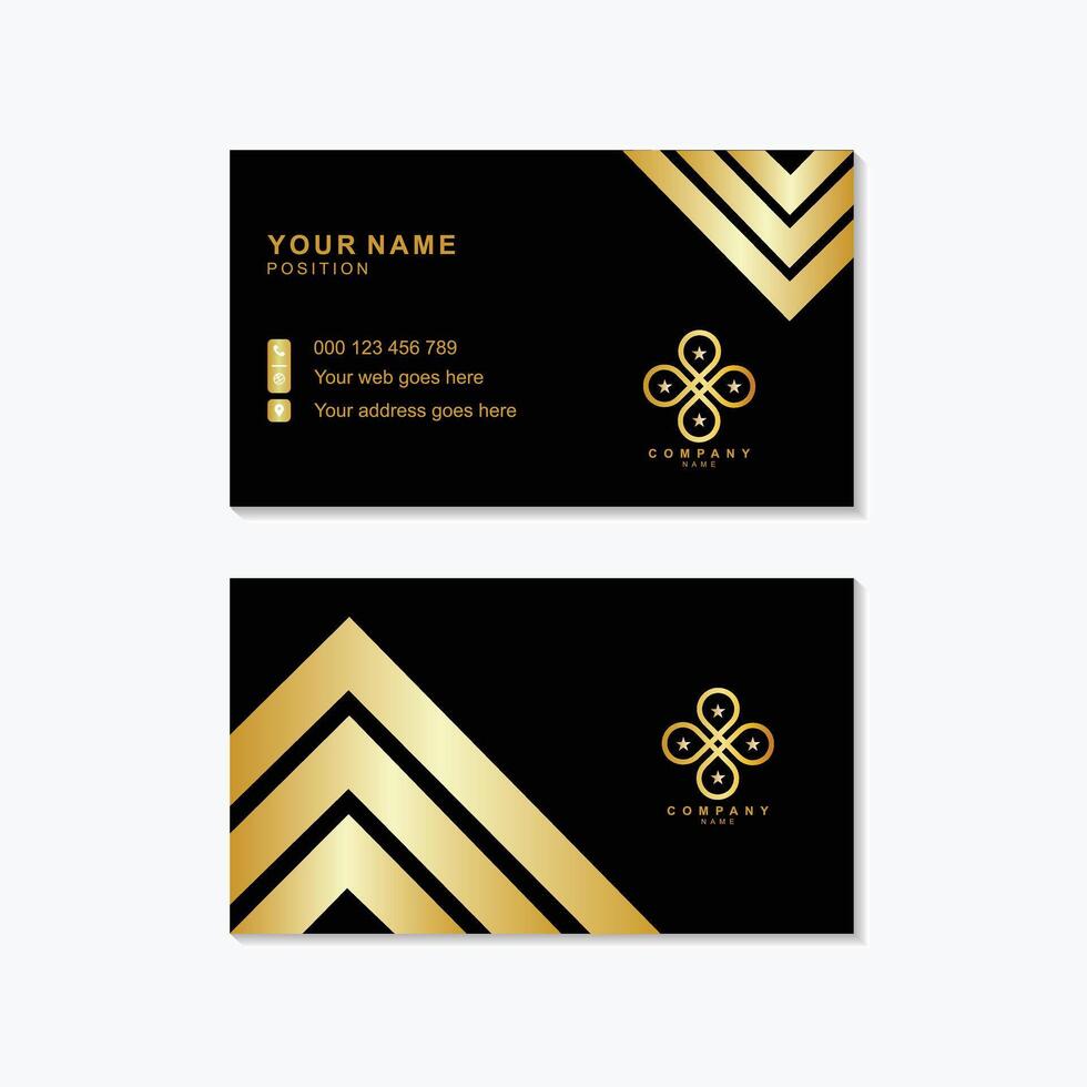 Elegant black and gold business card design with company logo and contact information vector