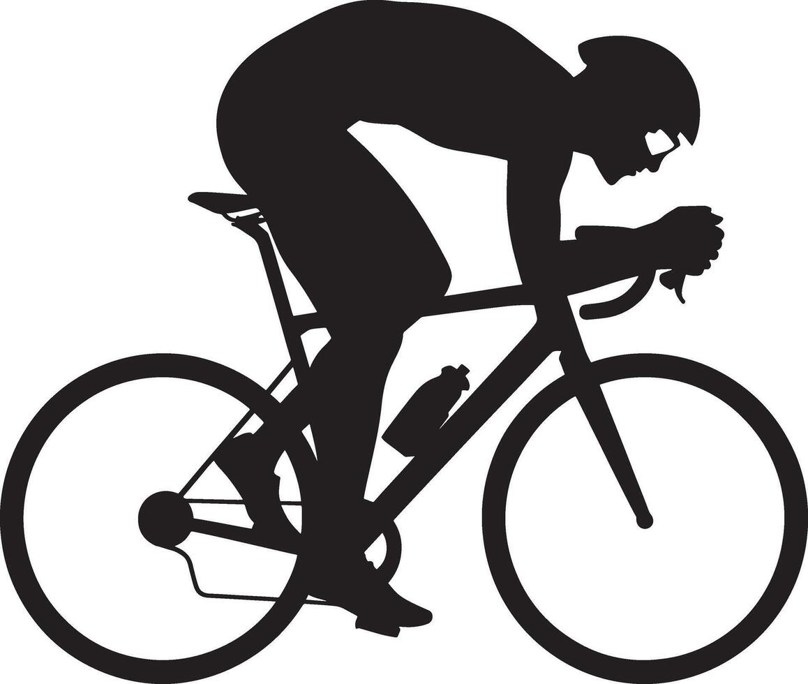 Black silhouette of a cyclist in aerodynamic racing position on a bicycle black and white vector