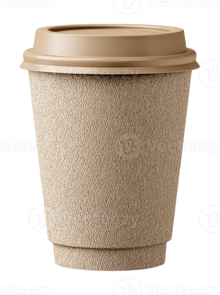 Textured Beige Paper Coffee Cup with Tan Lid for Hot Beverages and Takeout Drinks png