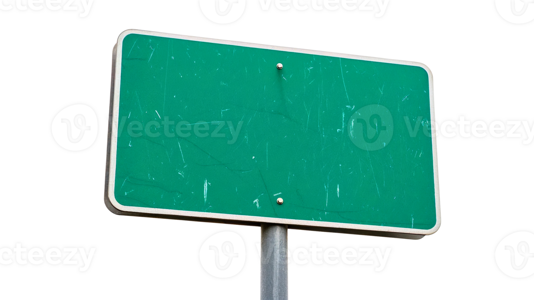 Blank green road sign with metal pole png