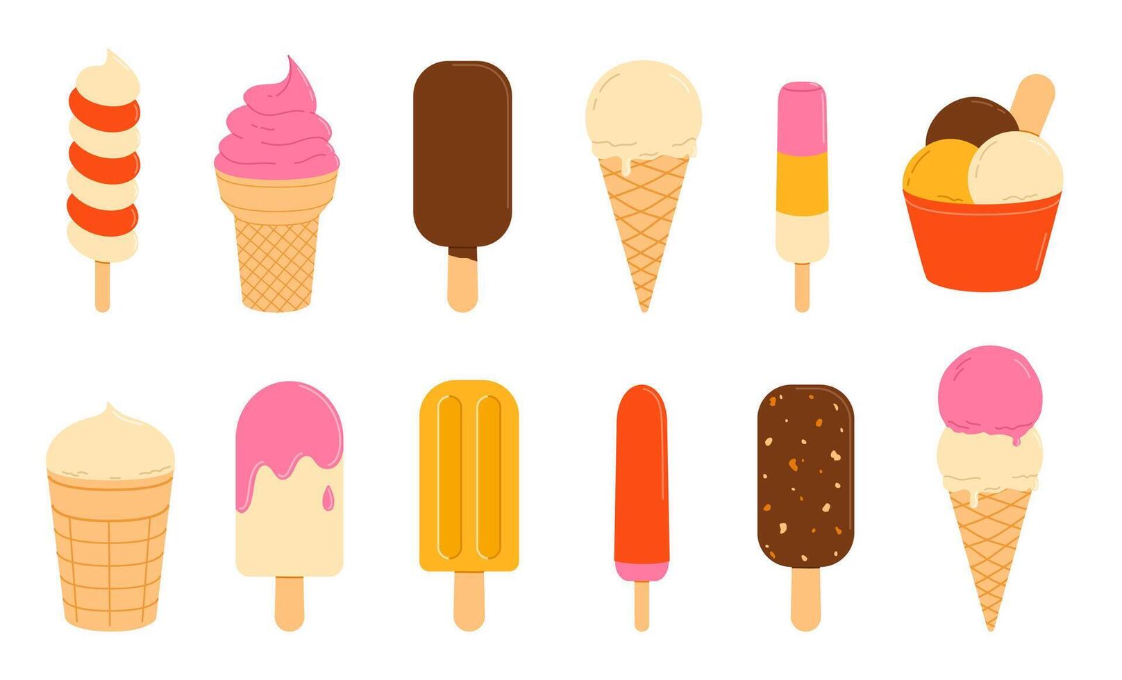 variety of ice cream treats and popsicles vector