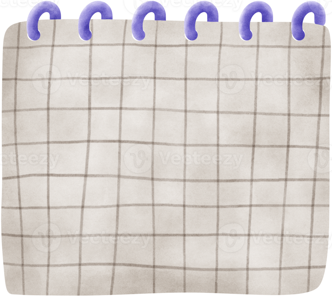 A charming, hand-drawn illustration of a blank sticky note or notepad with a grid pattern. The note features purple spiral binding at the top, giving it a playful and cute aesthetic. png