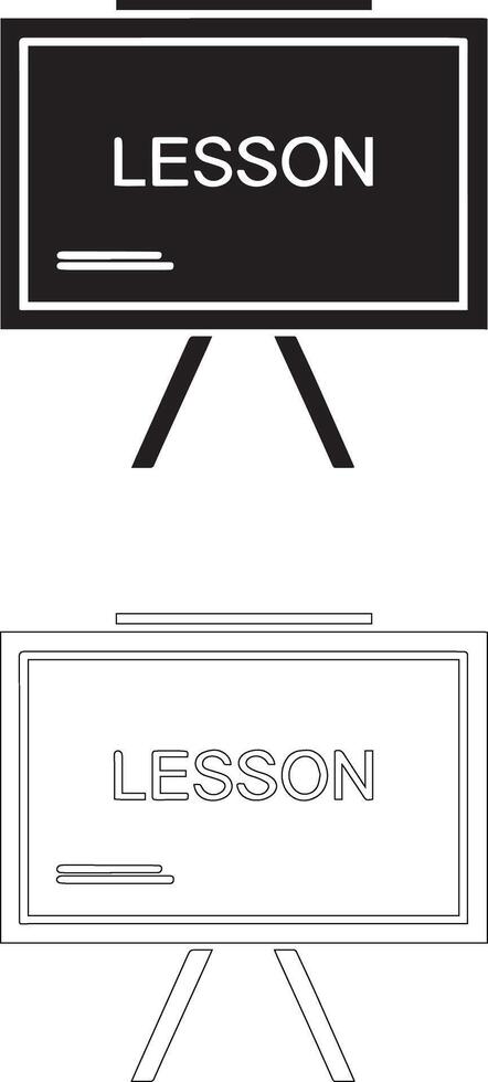 Teachers Day Icon Set Blackboard Stand with Lesson Text in Solid and Outline Styles vector