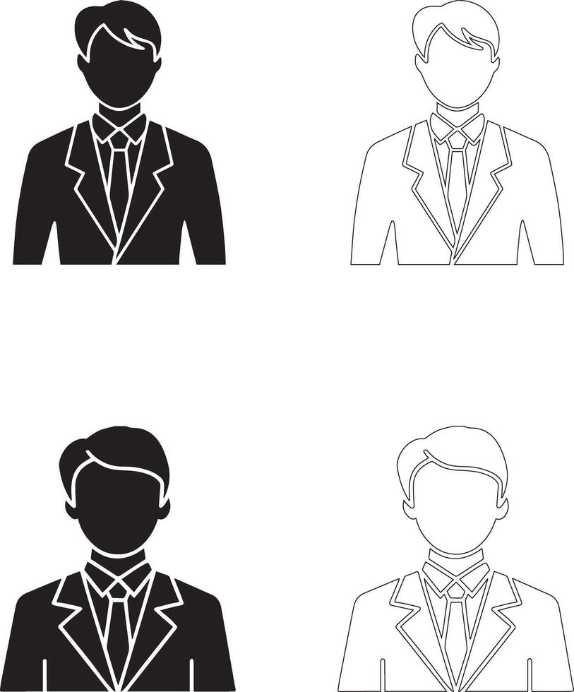 Teachers Day Icon Set Four Teacher Icons Wearing Suit and Tie in Solid and Outline Styles vector