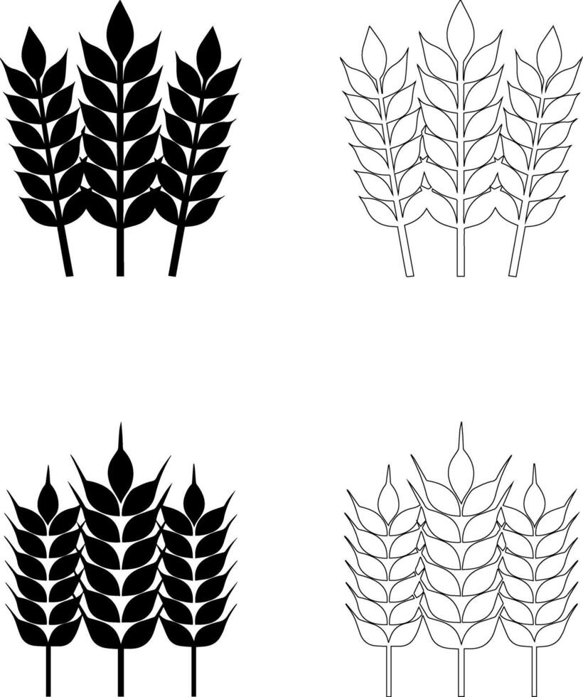 World Food Day Icons of Three Wheat Stalks Grouped Together in Solid and Outline Styles vector