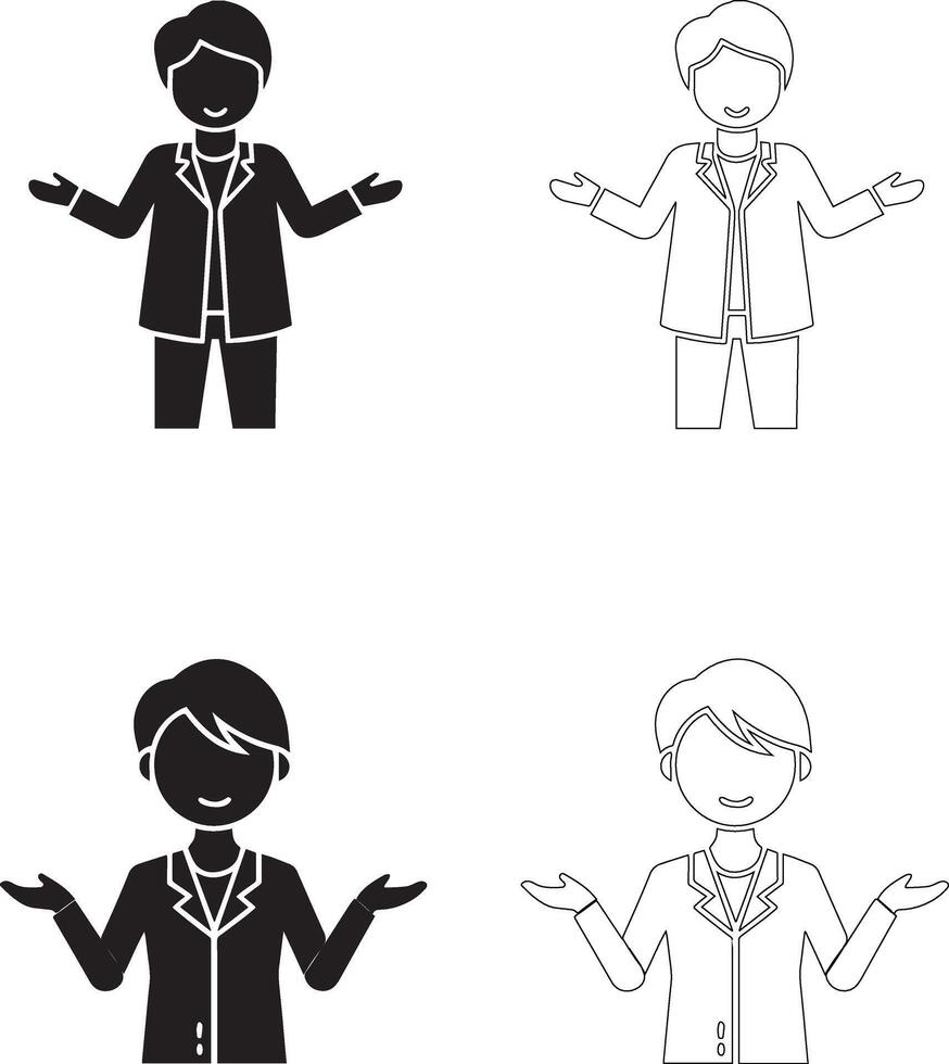 Teachers Day Icon Set Teacher with Open Hands in Solid and Outline Styles vector
