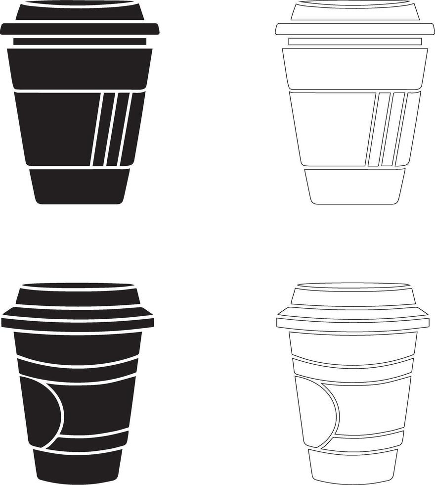 Coffee Day Disposable Coffee Cup Icon Set in Solid and Outline Styles vector