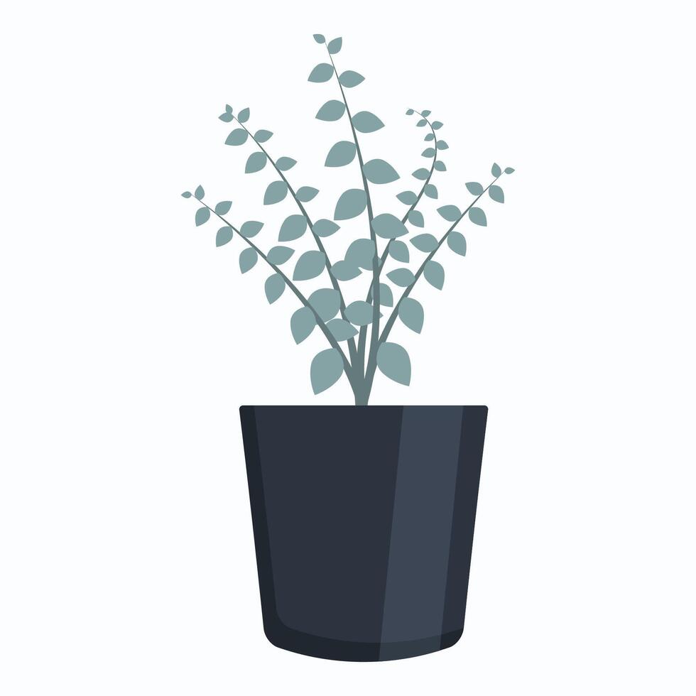 illustration of a green houseplant, flower, in a blue pot on a white background. vector