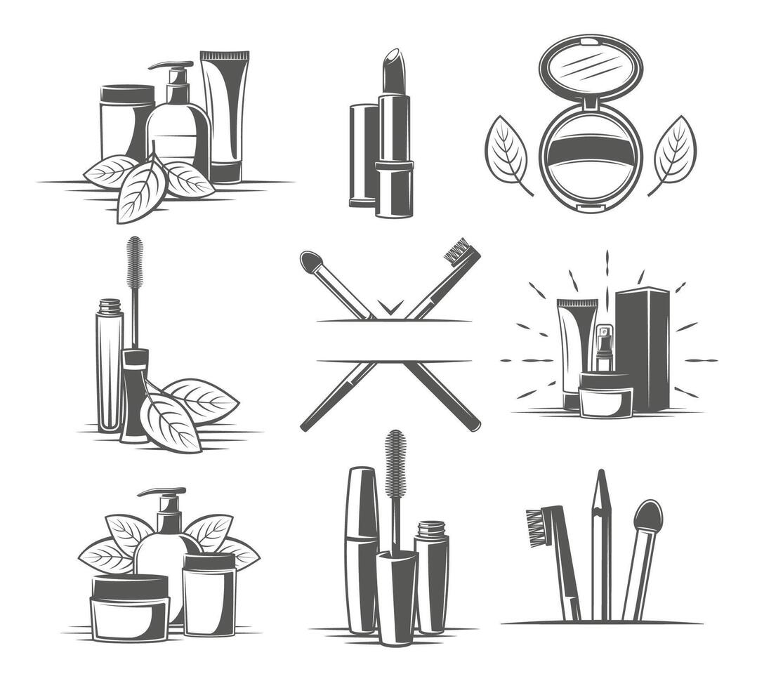 Set of vintage cosmetics elements isolated on white background. Logo design illustration vector