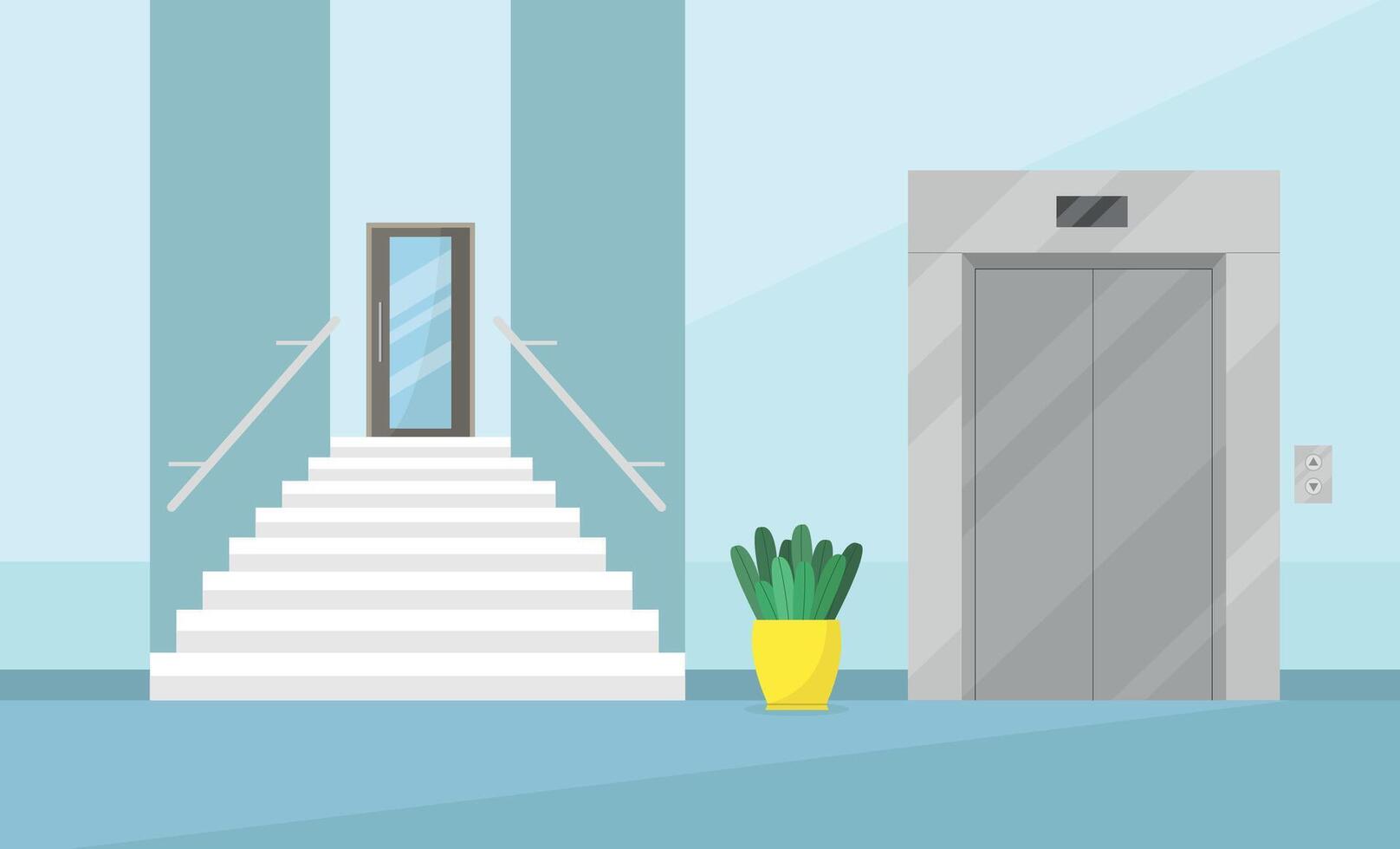 Interior of a corridor with an elevator and a door. Premises in a business center, medical center. vector