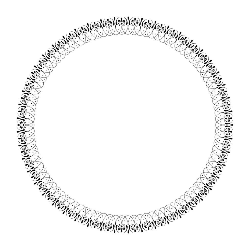 Circle frame with black and white floral ornament. Round frame with floral pattern. Elegant element for design in Eastern style, place for text. Pattern frame arabesque. For invitations, textiles vector