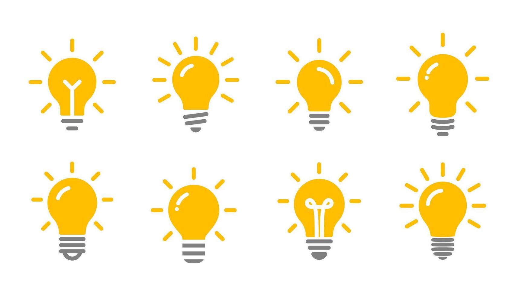 Light bulb with rays shine icon set. Idea symbol. Electric lamp, light, innovation, solution, creative thinking, electricity. Creative idea sign. Technology light bulb icon. vector