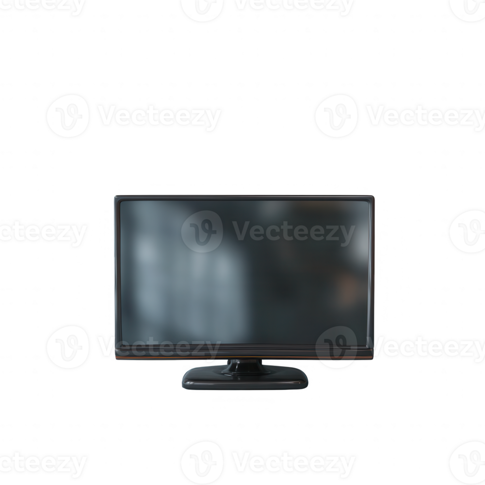 Modern black television set on a stand with a blurred background, showcasing sleek design and advanced features, ideal for home entertainment and contemporary living. png