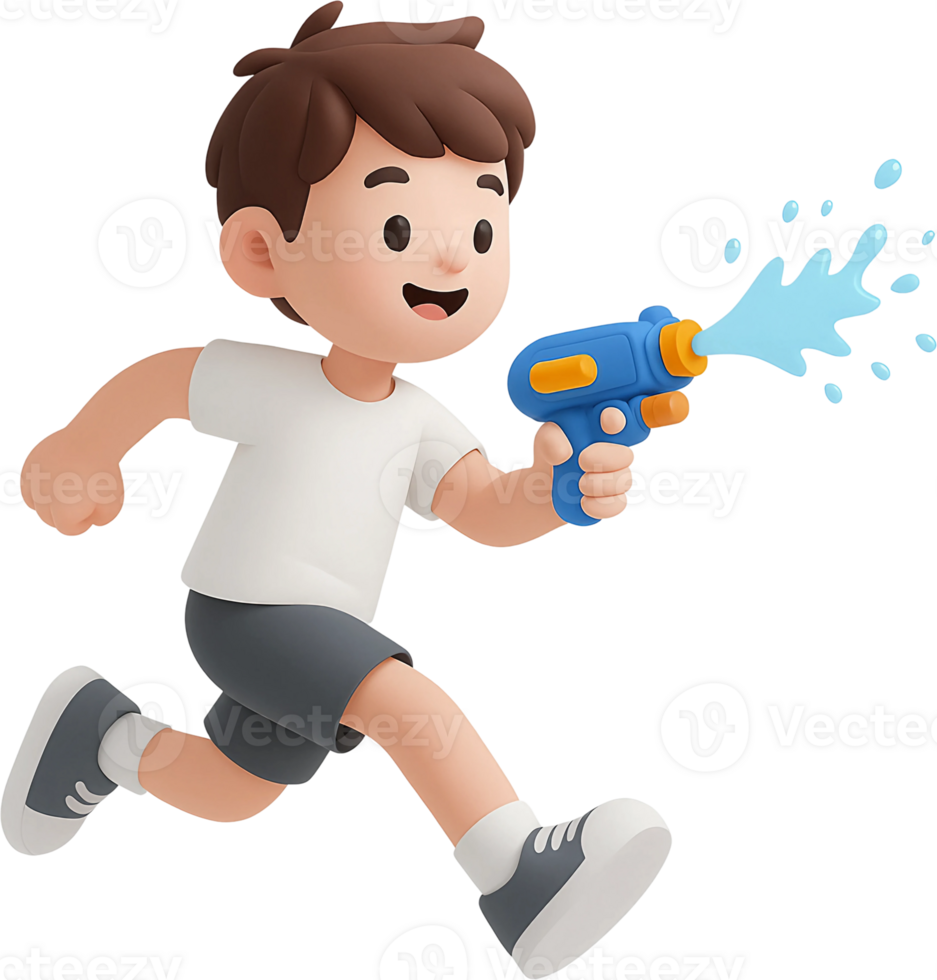 Boy playing with water gun png