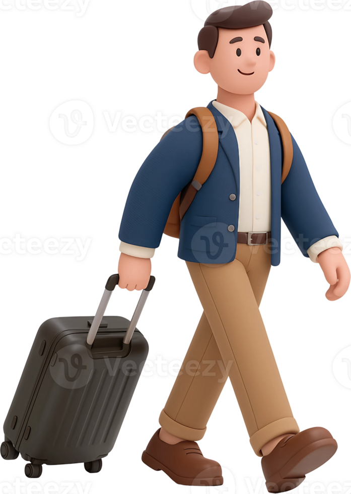 A cartoon man with a suitcase walking png