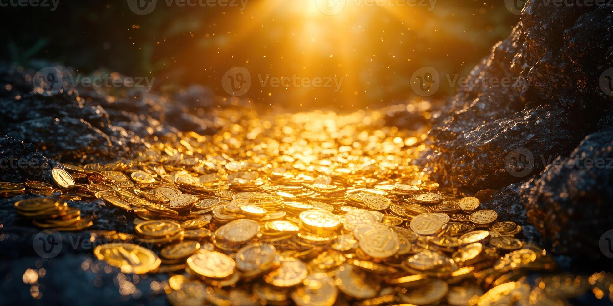 Golden coins on the ground photo