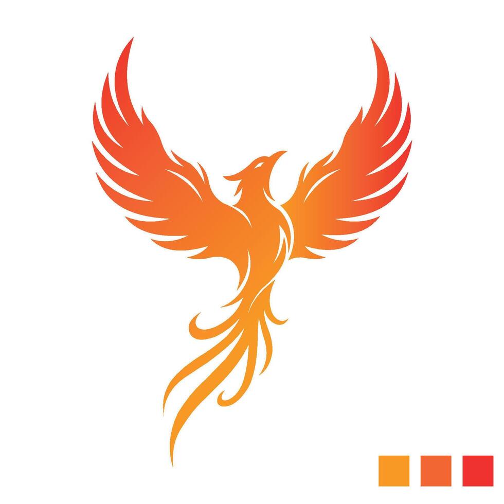 Phoenix with wings spread wide, depicted in warm hues of orange transitioning to red, suggesting flames vector