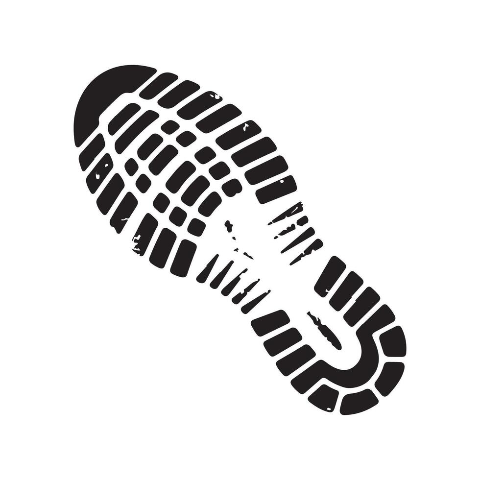 Black and white illustration of a grungy shoe print sole with textured detailing great for backgrounds and forensic science concepts vector