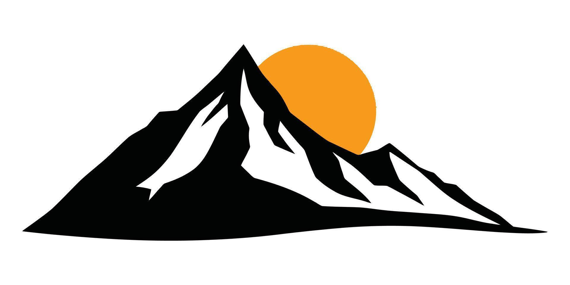 Majestic mountain range silhouette with a bright sun setting over the peaks simple yet powerful illustration vector