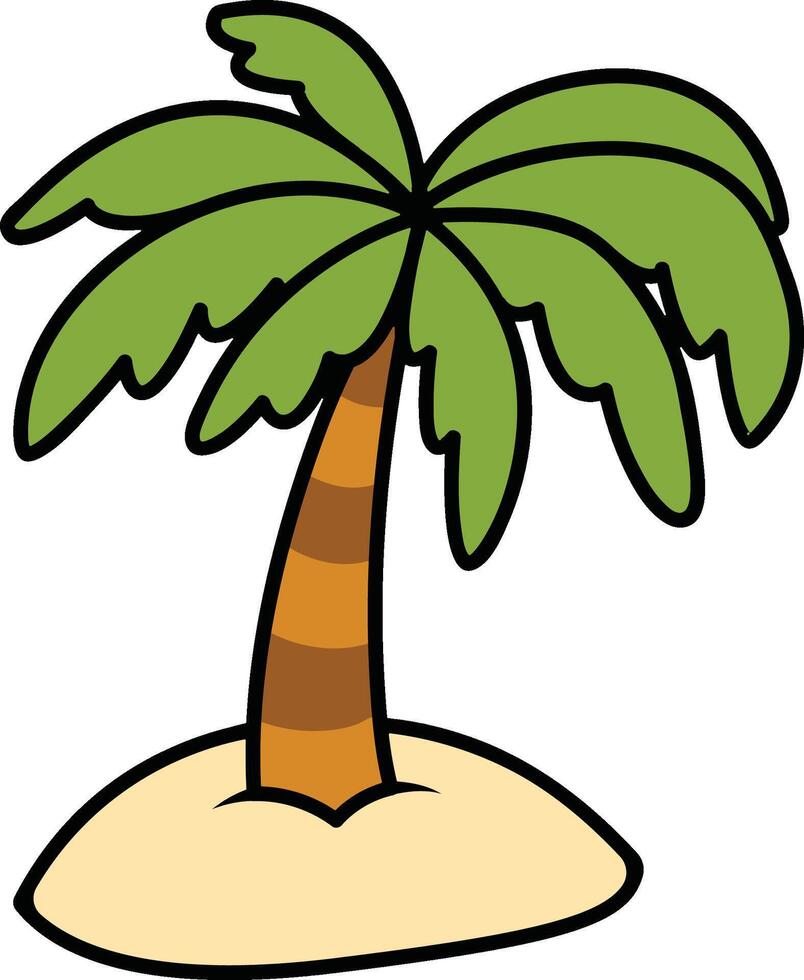 Green palm tree on sandy island vector