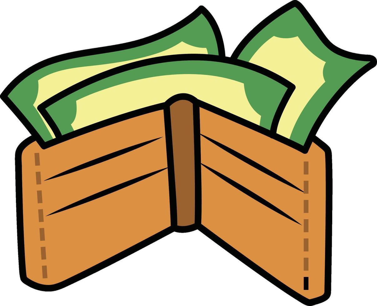 Wallet full of paper money vector