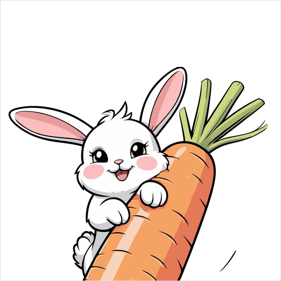 Adorable White Bunny with Large Carrot Clipart for Children Print and Digital Design vector