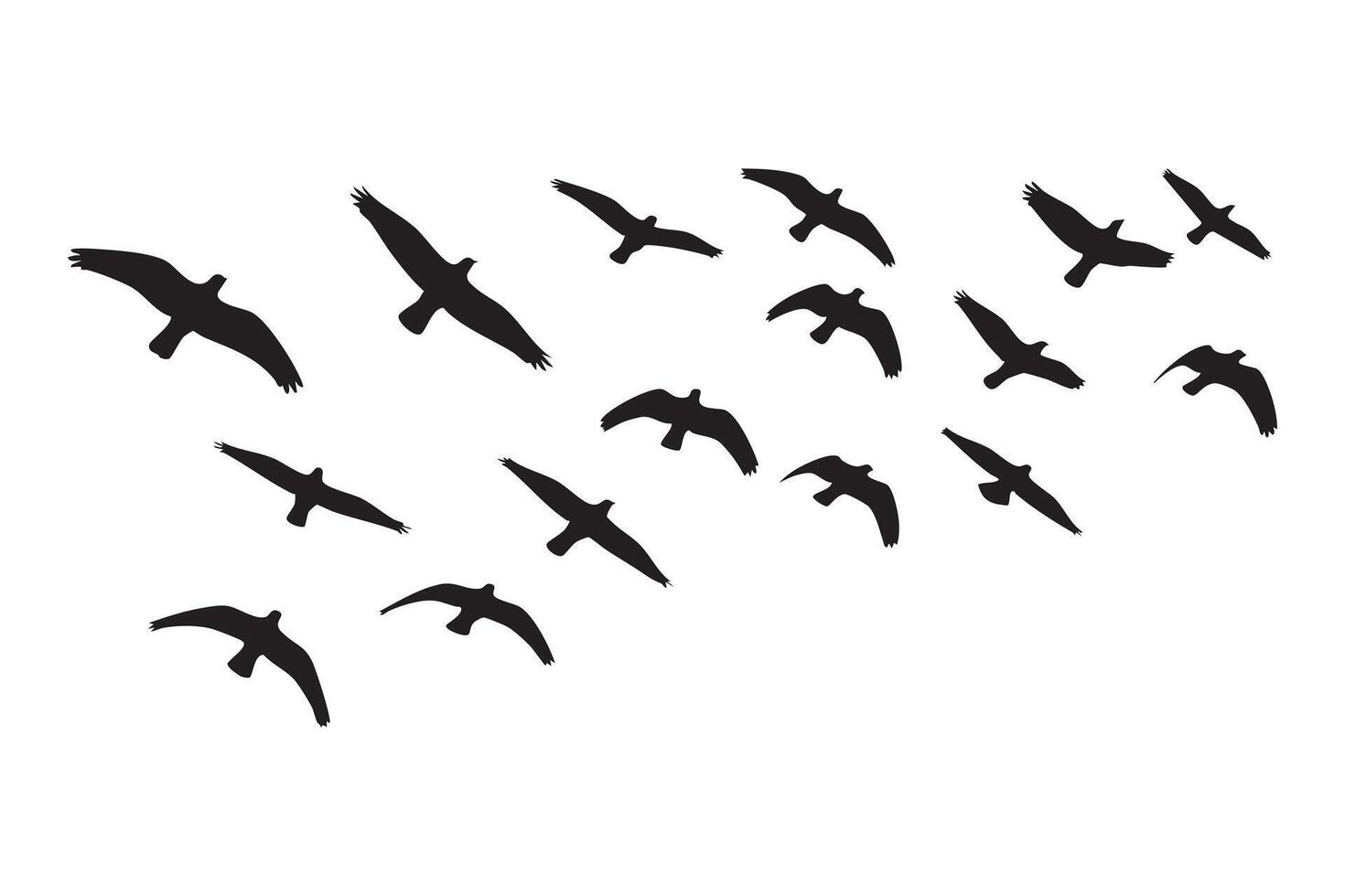 Majestic Flock of Birds in Flight Serene Silhouette of Birds Soaring Through a Clear Sky vector