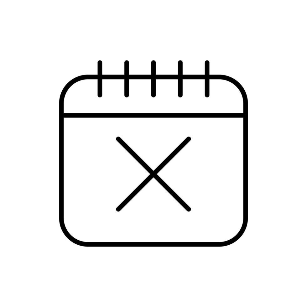 Crossmark on Calendar Icon for Shops and Stores. Suitable for books, stores, shops. Editable stroke in minimalistic outline style. Symbol for design vector