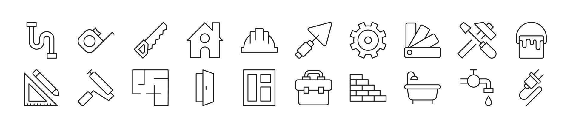 Set of line icons of building and construction. Editable stroke. Simple outline sign for web sites, newspapers, articles book vector