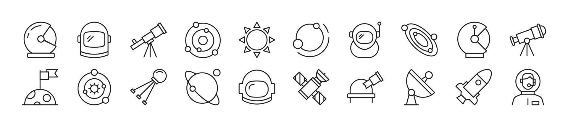 Collection of thin line icons of astronaut. Editable stroke. Simple linear illustration for web sites, newspapers, articles book vector