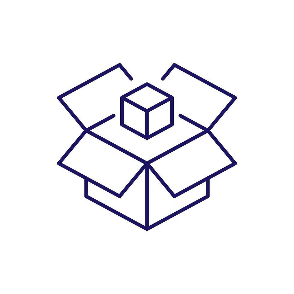 Cube in Box Outline Line Icon for Graphics and Web Design, Apps, Adverts, Various Cards vector