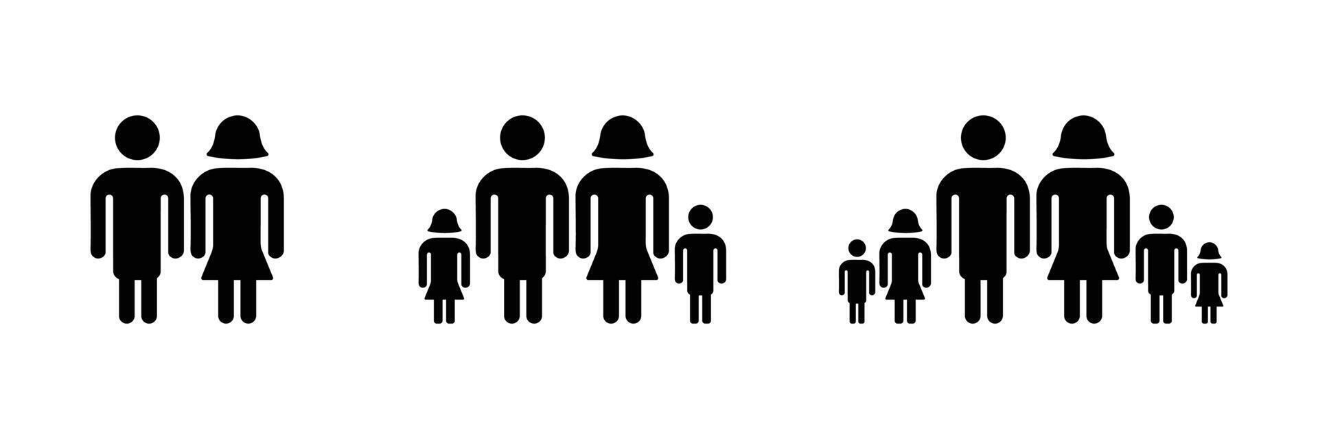 Simple Black Pictogram Family Set Couple, Family of Three, Family of Four, Large Family Icon, Vectors