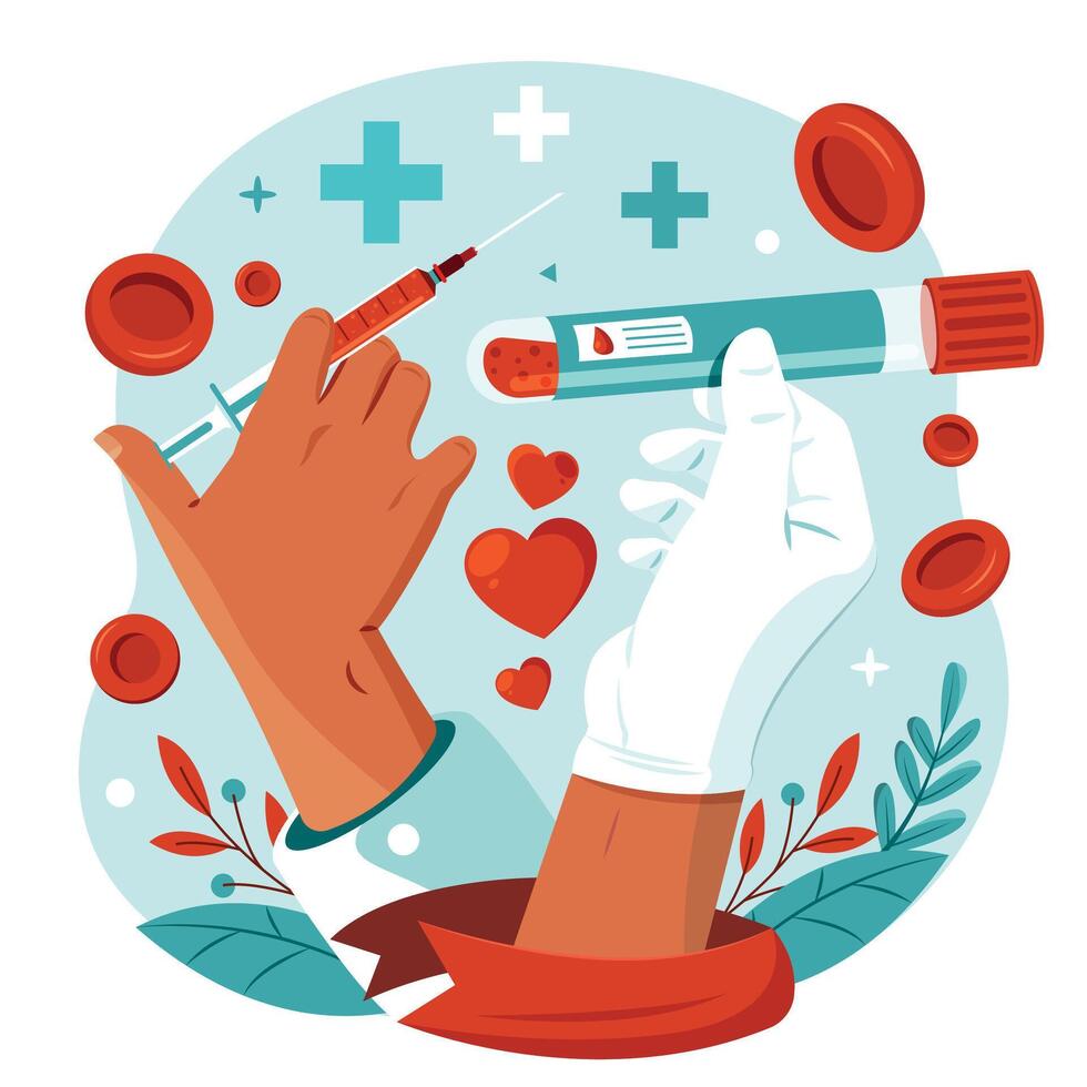 Blood test illustration with syringe and tube vector