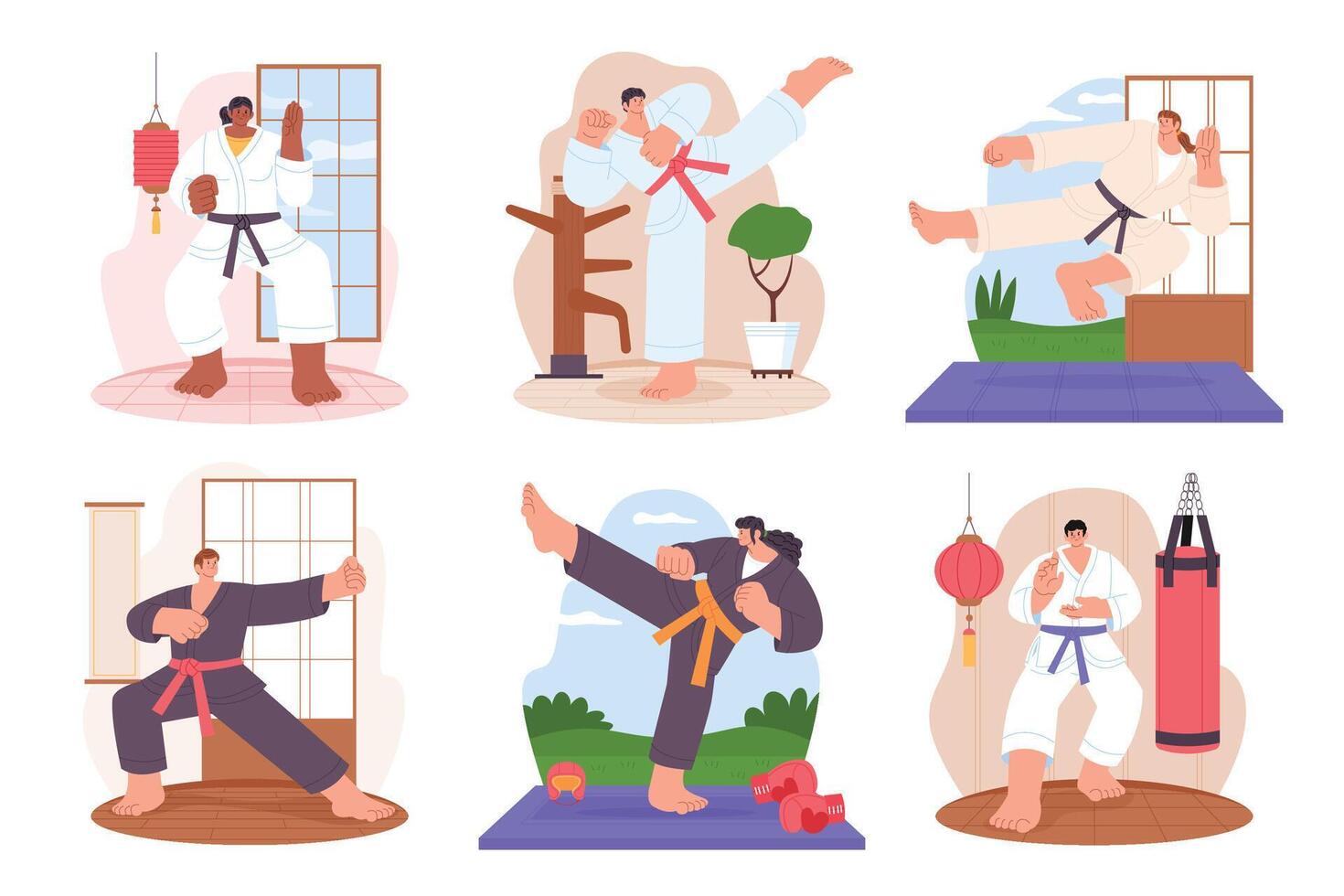 Martial arts training illustrations vector