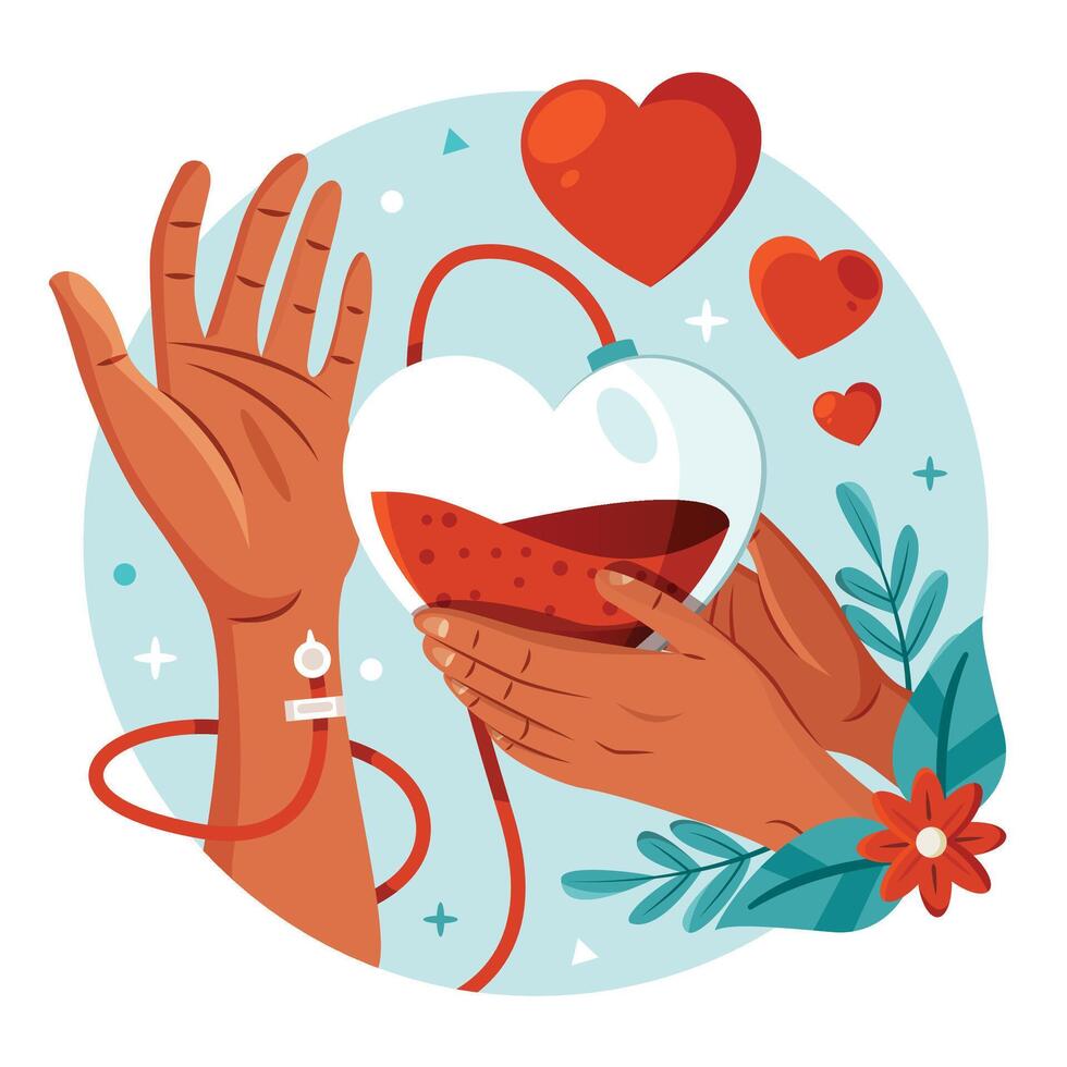 Heart and hands illustration for blood donation vector