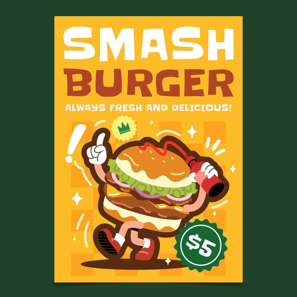 Smash Burger cartoon character holding drink vector
