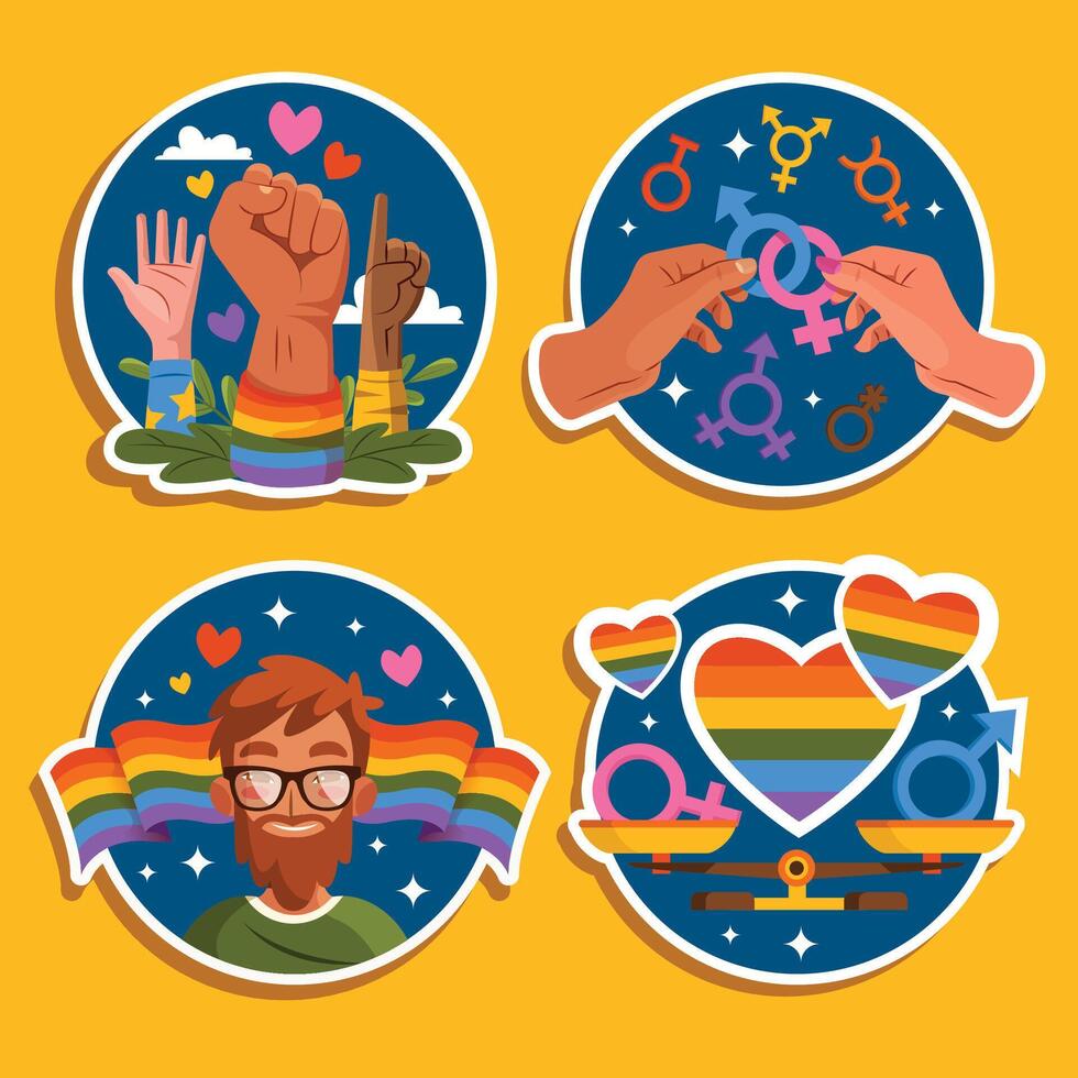 LGBTQ+ symbols and diversity illustrations vector