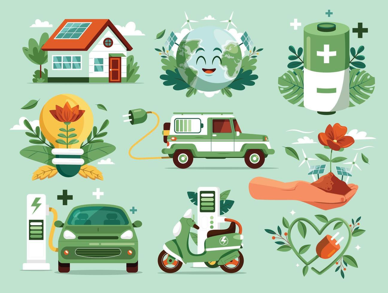 Sustainable energy and eco-friendly vehicles illustration vector
