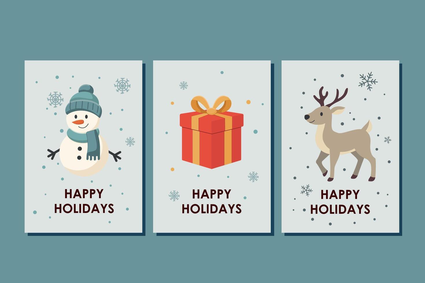 simple set of three christmas cards in minimalistic flat style. graphic art of group xmas cards with greetings vector