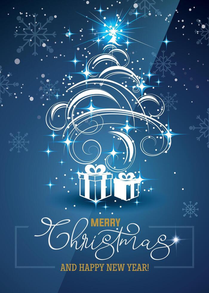 Merry Christmas tree and gifts vector