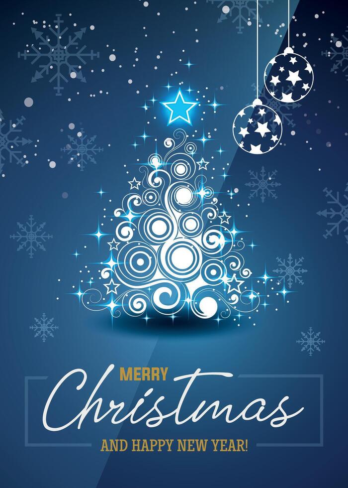 Christmas tree with decorations and snowflakes vector