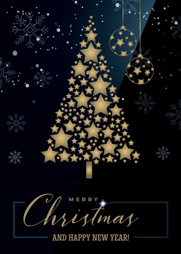 Stylish Christmas tree with stars and ornaments vector